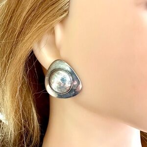 Vintage Navajo Estate J. Wright Large Triangle Earrings Sterling Silver